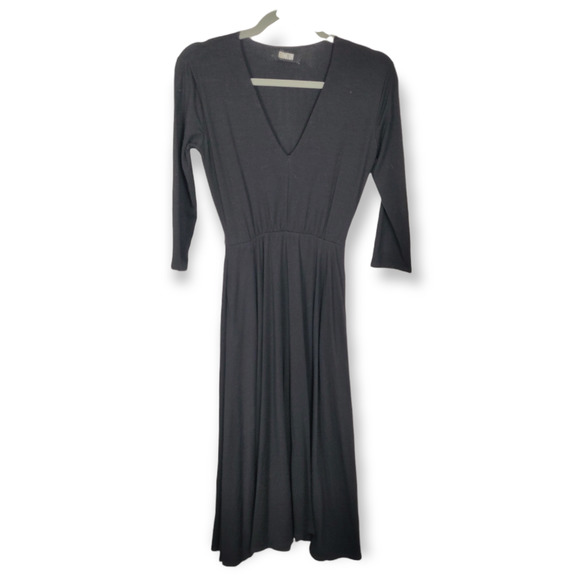 Reformation Dress Women's XS Black Stretch Jersey V-Neck Fit & Flare Midi